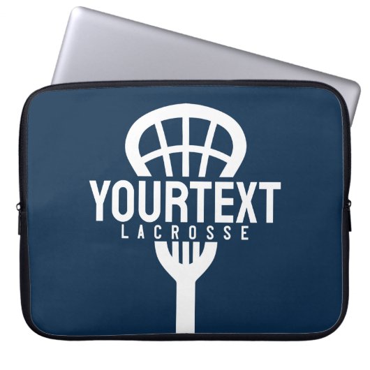 Lacrosse Player CUSTOM TEXT Team Mesh Sport Stick Laptopschutzhülle (Vorderseite)