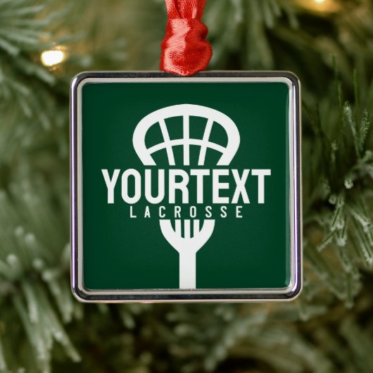 Lacrosse Player CUSTOM TEXT Team Mesh Sport Stick Ornament Aus Metall (Baum)
