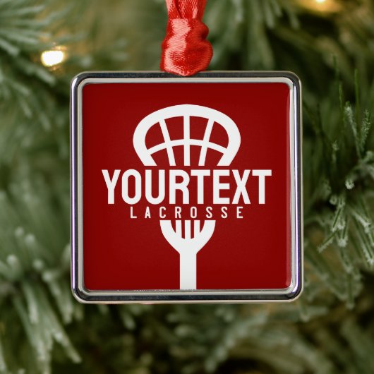 Lacrosse Player CUSTOM TEXT Team Mesh Sport Stick Ornament Aus Metall (Baum)