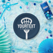 Lacrosse Player CUSTOM TEXT Team Mesh Sport Stick Pappteller (Party)