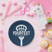 Lacrosse Player CUSTOM TEXT Team Mesh Sport Stick Pappteller (Party)