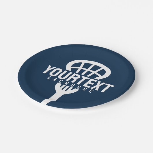 Lacrosse Player CUSTOM TEXT Team Mesh Sport Stick Pappteller (Schrägansicht)