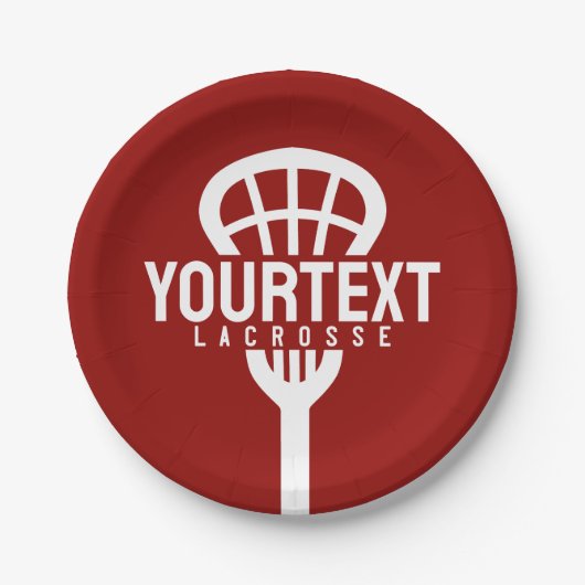 Lacrosse Player CUSTOM TEXT Team Mesh Sport Stick Pappteller (Vorderseite)