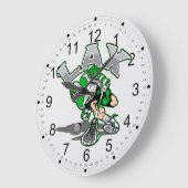 Lacrosse Player Green Uniform Große Wanduhr (Winkel)