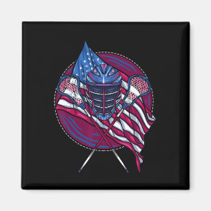 Lacrosse Player Lacrosse Stick Helm Usa American Magnet