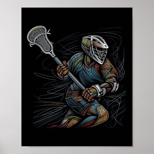 Lacrosse Player Line Abstrakte Kunst Poster (Vorne)