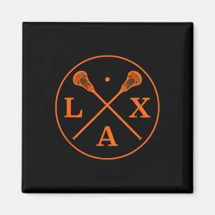 Lacrosse Player-Logo - Orange Team Color Lax Stick Magnet