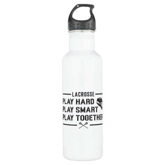 Lacrosse Player Play Hard Play Smart Team Geschenk Edelstahlflasche (Vorderseite)