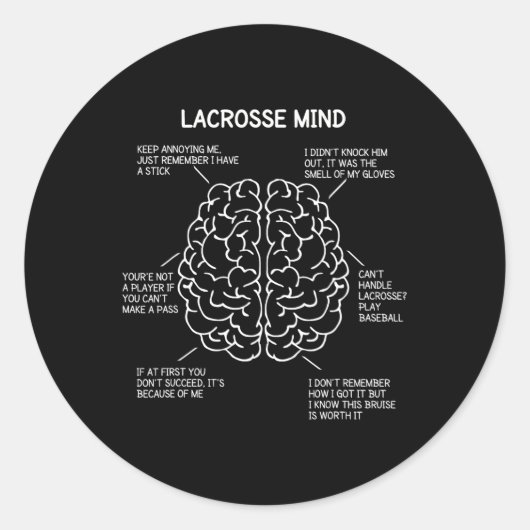 Lacrosse Player Think Redewendungen Brain Funny Ch Runder Aufkleber (Vorderseite)