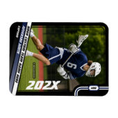 Lacrosse Player Trading Card in Black Blue Magnet (Horizontal)