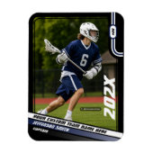 Lacrosse Player Trading Card in Black Blue Magnet (Vertikal)