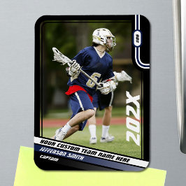 Lacrosse Player Trading Card in Black Blue Magnet