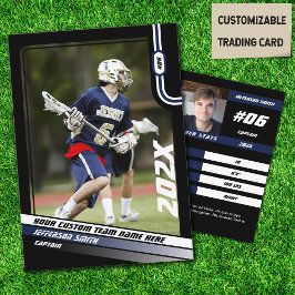Lacrosse Player Trading Card in Black Blue Telefonnummerkarte