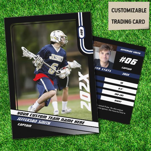 Lacrosse Player Trading Card in Black Blue Telefonnummerkarte