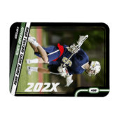 Lacrosse Player Trading Card in Black Green Magnet (Horizontal)
