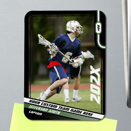 Lacrosse Player Trading Card in Black Green Magnet