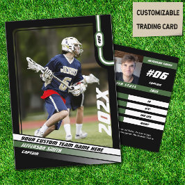 Lacrosse Player Trading Card in Black Green Telefonnummerkarte