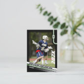 Lacrosse Player Trading Card in Black Green Telefonnummerkarte (Stehend Vorderseite)