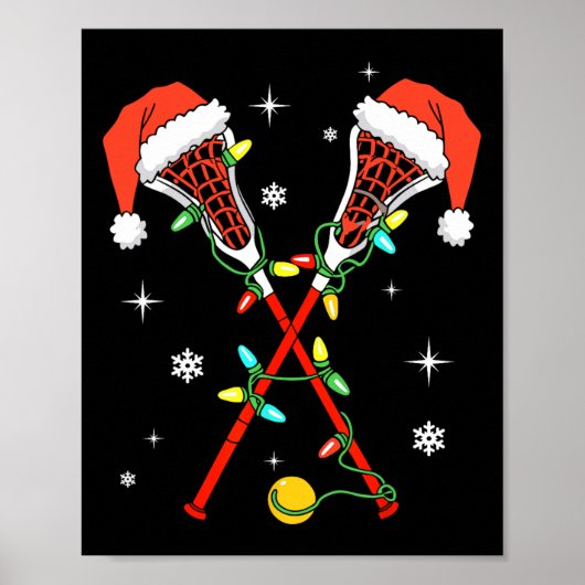 Lacrosse Player Xmas Lights Weihnachtsmannmütze La Poster (Vorne)