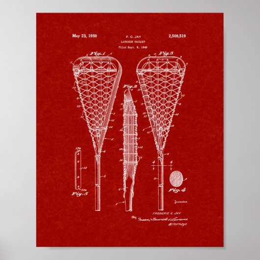 Lacrosse Racquet Patent - Burgund Red Poster (Vorne)