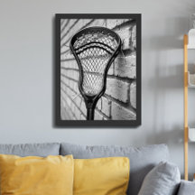 Lacrosse-Schlägerkopf Schwarz Weiß Backsteinmauer