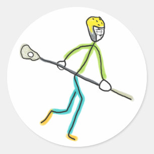 Lacrosse spielender Stockmann Runder Aufkleber