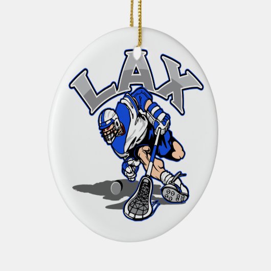Lacrosse-Spieler-Blau-Uniform Keramik Ornament (Rechts)