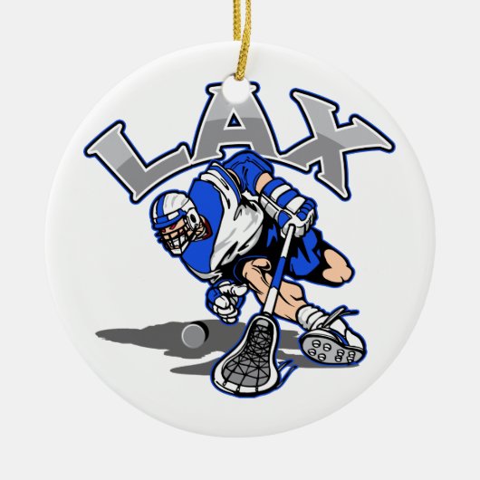 Lacrosse-Spieler-Blau-Uniform Keramik Ornament (Vorne)