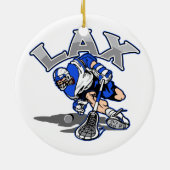 Lacrosse-Spieler-Blau-Uniform Keramik Ornament (Hinten)