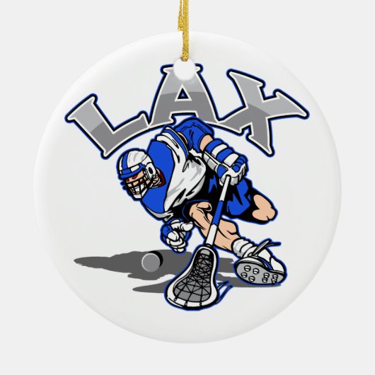 Lacrosse-Spieler-Blau-Uniform Keramik Ornament (Hinten)