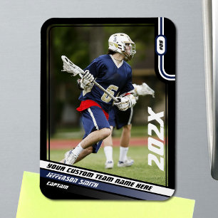 Lacrosse-Spieler-Tauschkarte in Schwarz Blau Magnet