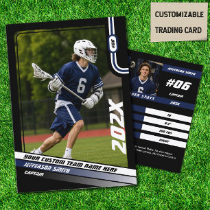 Lacrosse-Spieler-Tauschkarte in Schwarz Blau Telefonnummerkarte