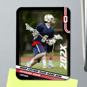 Lacrosse-Spieler-Tauschkarte in Schwarz Rot Magnet