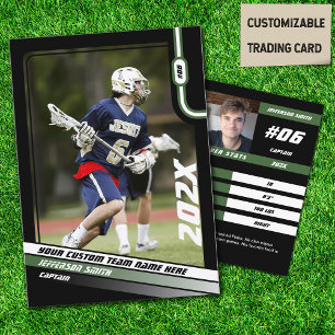 Lacrosse-Spieler-Tauschkarte in Schwarzgrün Telefonnummerkarte