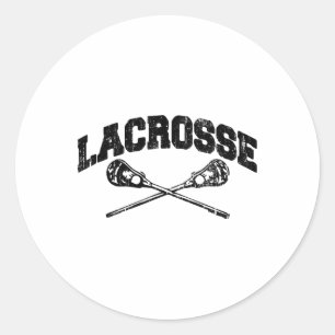 Lacrosse-Spieler-Trainer gekreuzte Lax-Stöcke Vint Runder Aufkleber
