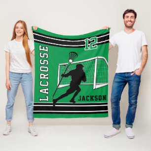 Lacrosse Sport - Grün, Weiß, Schwarz Fleecedecke