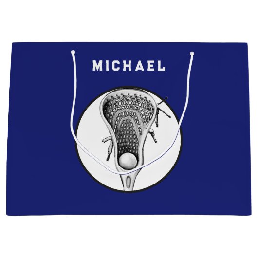 Lacrosse Sports Blue Grosse Geschenktasche Große Geschenktüte (Vorderseite)