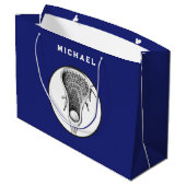 Lacrosse Sports Blue Grosse Geschenktasche Große Geschenktüte (Rückseite Schrägansicht)