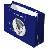 Lacrosse Sports Blue Grosse Geschenktasche Große Geschenktüte (Vorderseite Schrägansicht)