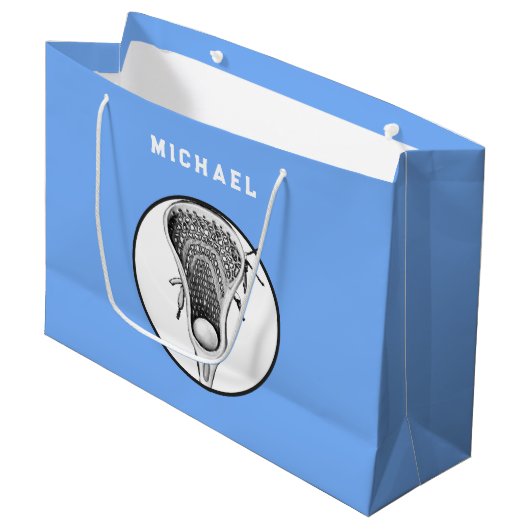 Lacrosse Sports Light Blue Grosse Geschenktasche Große Geschenktüte (Vorderseite Schrägansicht)