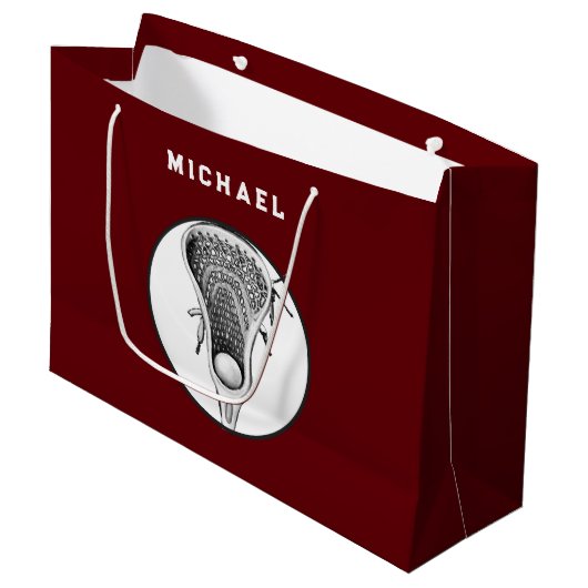 Lacrosse Sports Maroon Große Geschenktasche Große Geschenktüte (Vorderseite Schrägansicht)