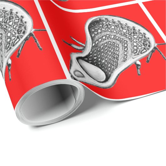 Lacrosse Sports Red Wrapping Paper Geschenkpapier (Rolleneckpunkt)