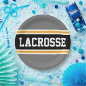 LACROSSE Sporty Gray Black Yellow Racing Streifen Pappteller (Party)