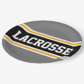 LACROSSE Sporty Gray Black Yellow Racing Streifen Pappteller (Schrägansicht)