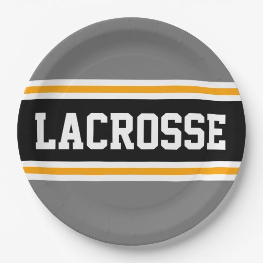 LACROSSE Sporty Gray Black Yellow Racing Streifen Pappteller (Vorderseite)