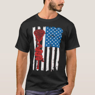 Lacrosse Stick & Angry Snake USA Flag Vin T-Shirt