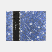 Lacrosse Sticks aus individuelle Name, blau Glitze Fleecedecke (Vorderseite (Horizontal))