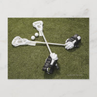 Lacrosse Sticks, Handschuhe und Bälle auf künstlic