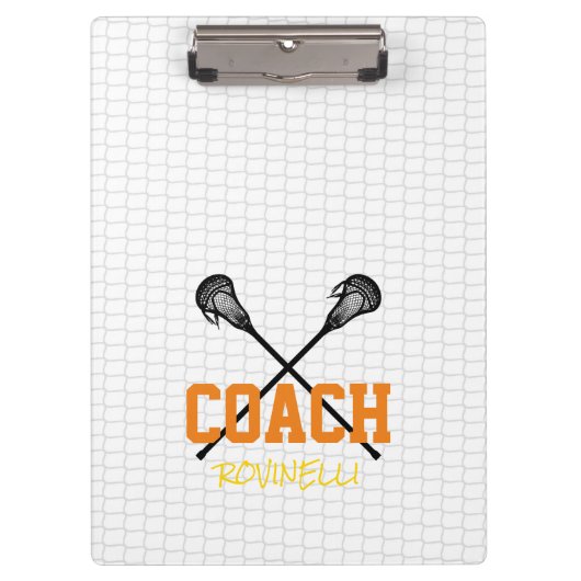 Lacrosse Sticks Netzcoach Name Team Farben Sport Klemmbrett (Vorderseite)