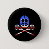 Lacrosse Sticks und Helm mit amerikanischer Flagge Button (Vorderseite)